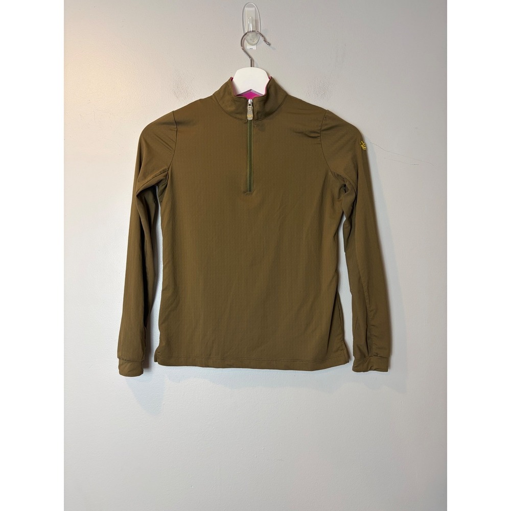 Kastel Denmark Kids Olive Green Pink Quarter Zip Sun Shirt Equestrian Top Size M